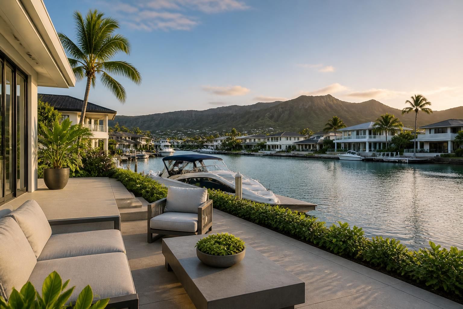 Hawaii Kai waterfront neighborhood with homes and marina views.