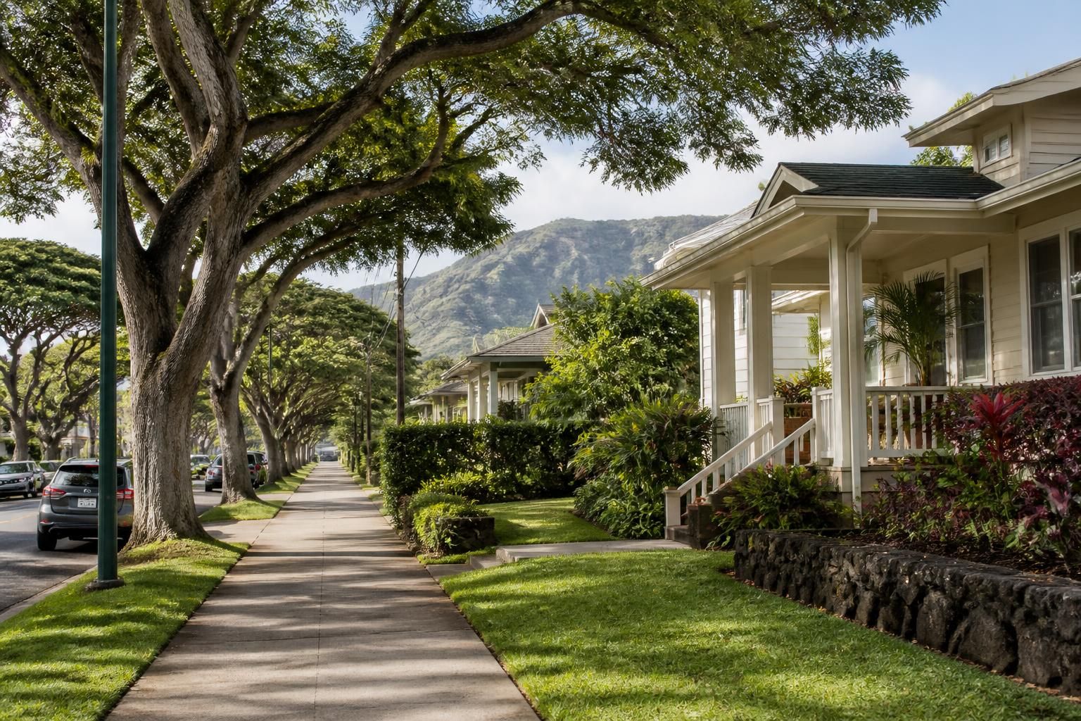 Kaimuki neighborhood with charming homes and mature trees.