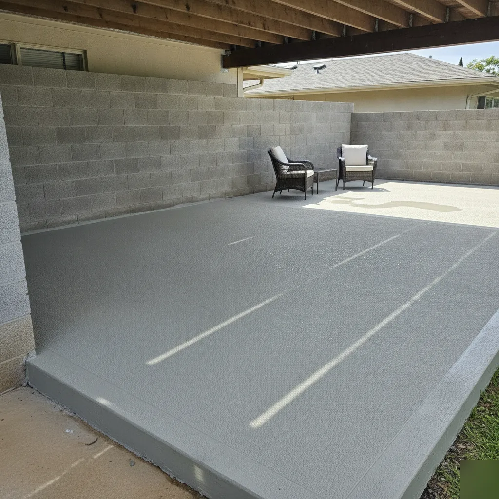Finished concrete lanai slab with broom finish at a Honolulu home