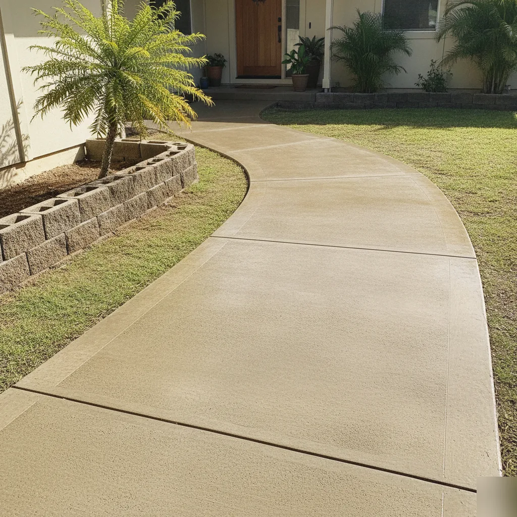 Finished broom-textured concrete walkway at Honolulu home entrance